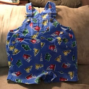 Boys 18M Overall Shorts with Dump Trucks